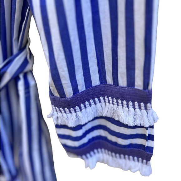 J.Crew Belted Cotton Poplin Tunic Dress Blue/White Stripe Tassels NWOT Size 0 - Picture 10 of 15